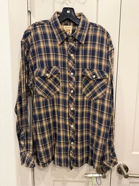 Men's Resistol double R Navy and Tan Plaid Button-Down Workshirt